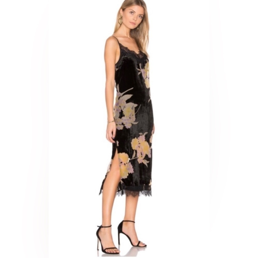 Band of Gypsies | Black Floral Velvet Midi Slip Dress